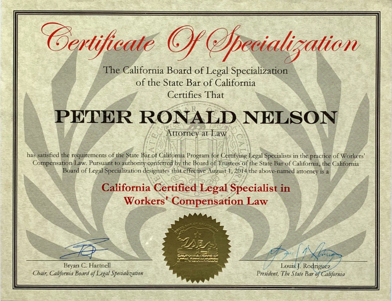 CaliforniaBoardPN Peter Nelson - Certificate Of Specialization