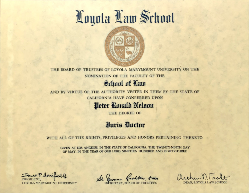 LoyolaPN Peter Nelson - Diploma of Layola Law School